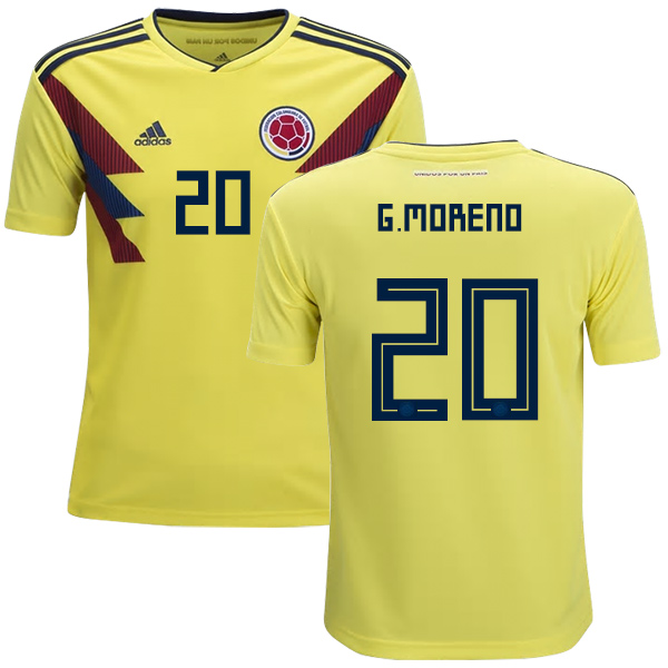 Colombia #20 G.Moreno Home Kid Soccer Country Jersey - Click Image to Close